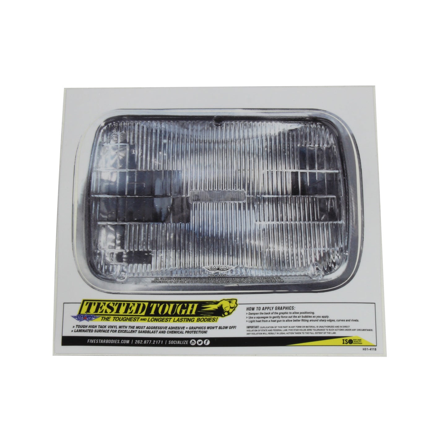 Five Star Headlight Decal - Large Rectangle: 8.00" x 5.40"