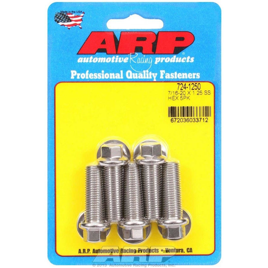 ARP Bolt - 1.250" Long - 7/16" Hex Head - Stainless - Polished - Universal - (Set of 5)