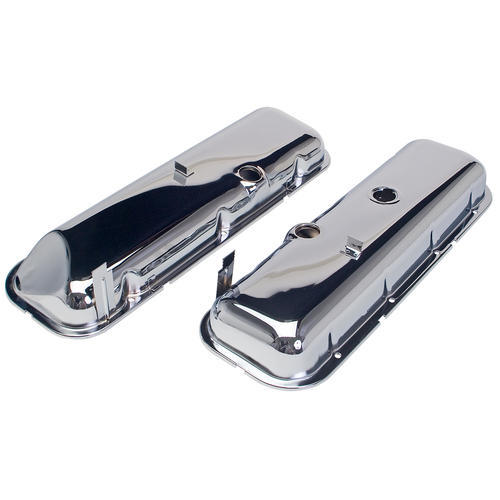 Trans-Dapt Valve Cover - Stock Height - Baffled - Breather Holes - Recessed - Chrome - Big Block Chevy - Pair