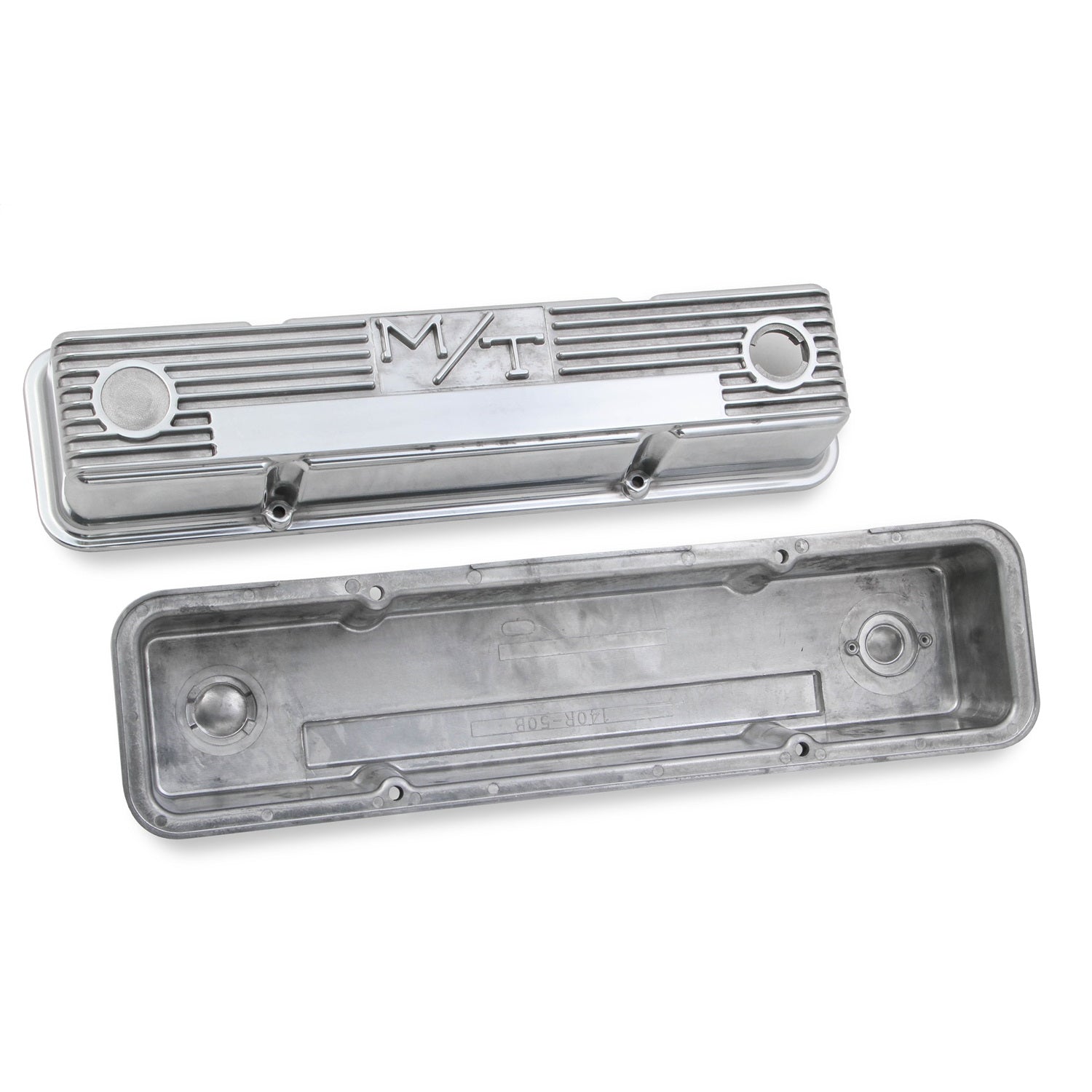 Holley M/T Tall Valve Cover - M/T Logo - Polished Aluminum - Small Block Chevy - Pair