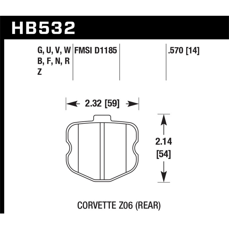 Hawk Performance Ceramic Compound Rear Brake Pads - Chevy Corvette 2006-13 - Set of 4 HB532Z570