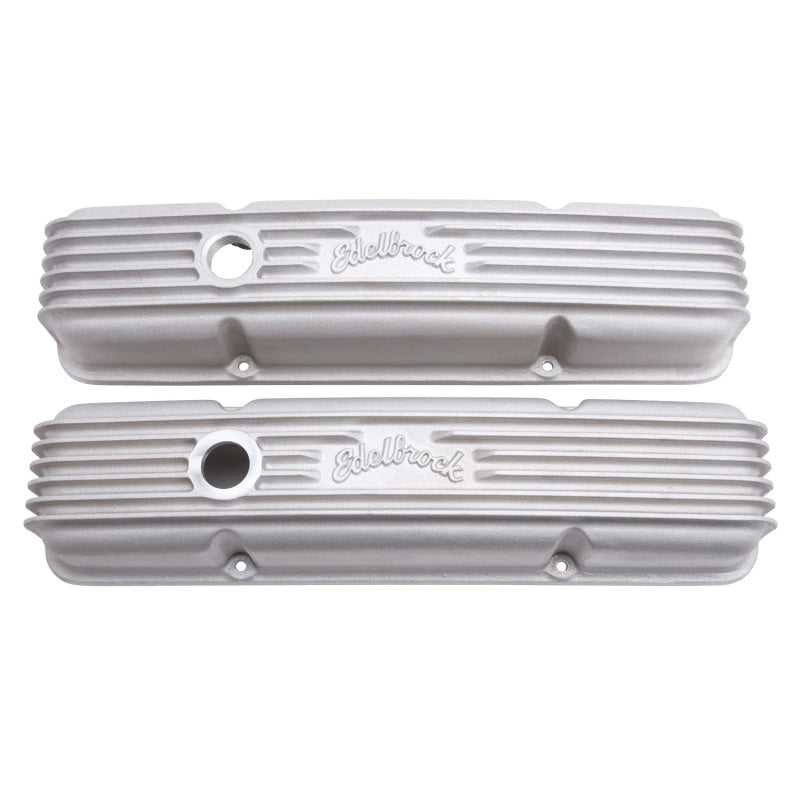 Edelbrock Classic Valve Covers Short Breather Hole Edelbrock Logo - Aluminum