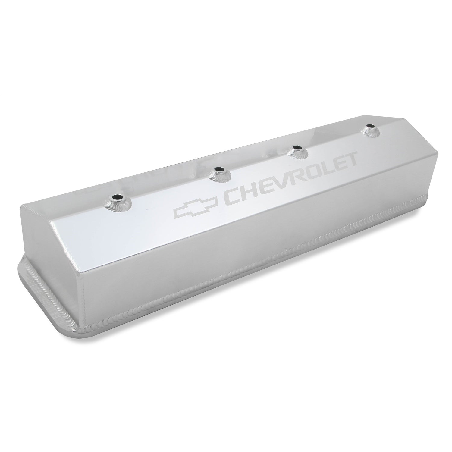 Holley GM Track Series Tall Valve Cover - Chevy Bowtie - Fabricated - Silver - Small Block Chevy - Pair