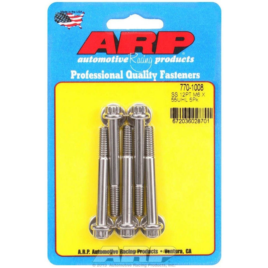 ARP 6 mm x 1.00 Thread Bolt 55 mm Long 8 mm 12 Point Head Stainless - Natural