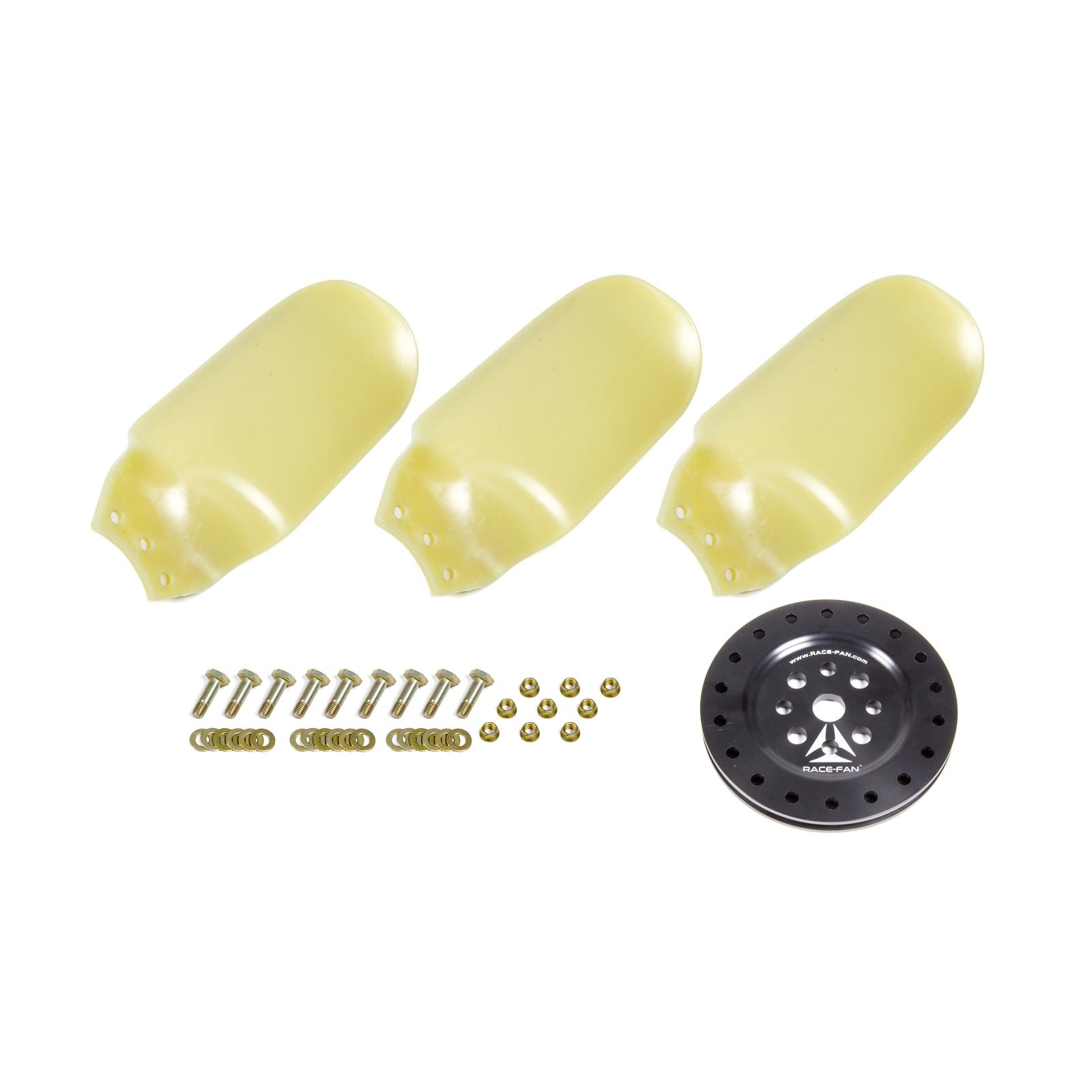 Race Fan 17 in 3 Blade Fan - 3/4 in Hub - Universal Bolt Pattern - Aluminum Hub / Plastic Blades - Black / Natural