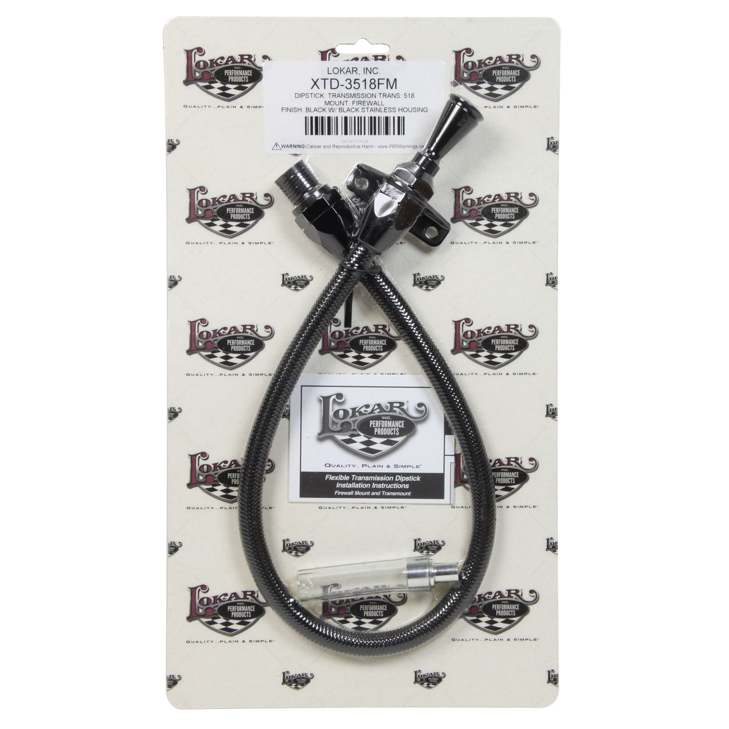 Lokar Hi-Tech Transmission Dipstick - Firewall Mount - Flexible - Braided Stainless - Black - Torqueflite