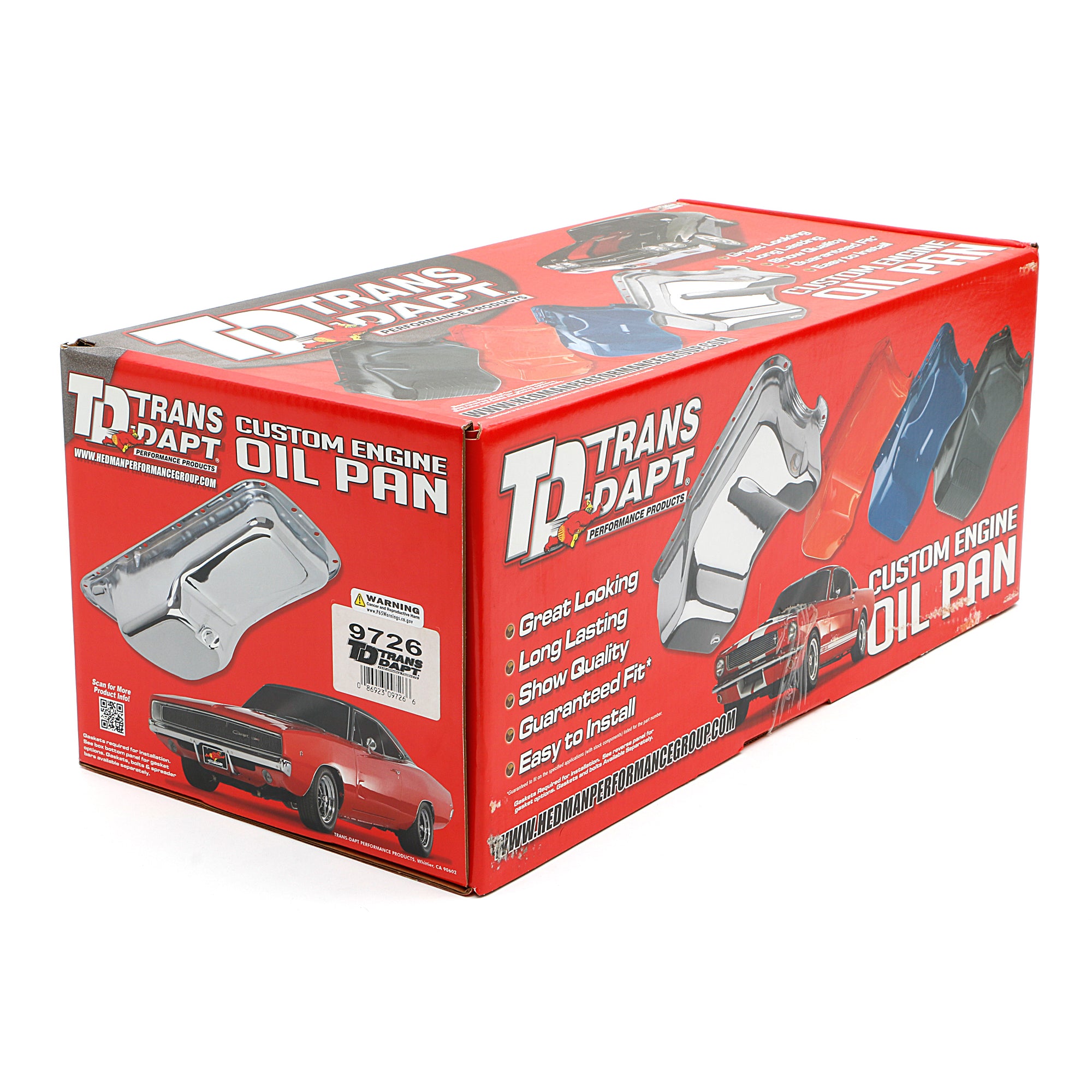 Trans-Dapt Street / Strip Rear Sump Oil Pan - 7 Quart - 8.25 in Deep - Orange Paint - 2 Piece Seal - Small Block Chevy 9726