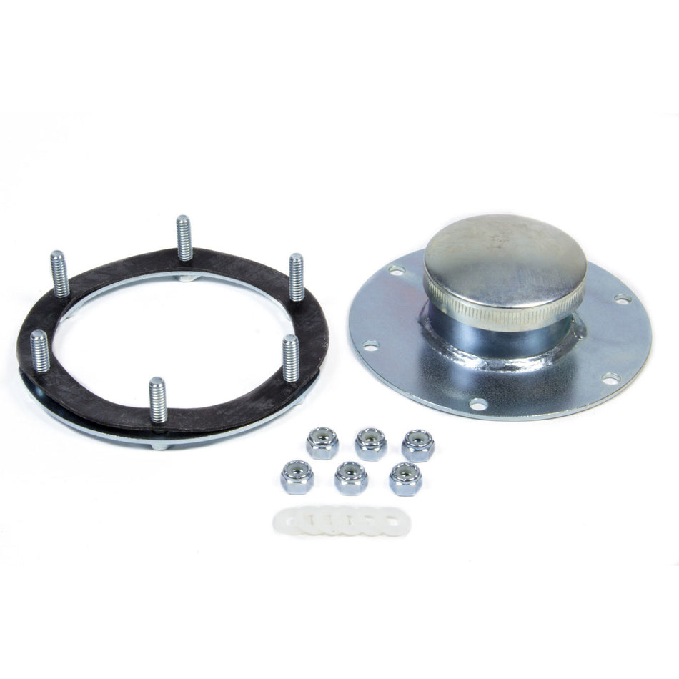 Jaz Products Dragster Fuel Cell Filler Plate Vented Twist Lock Cap Flat Mount Straight Neck - 6-Bolt Flange - 1-3/4" Long