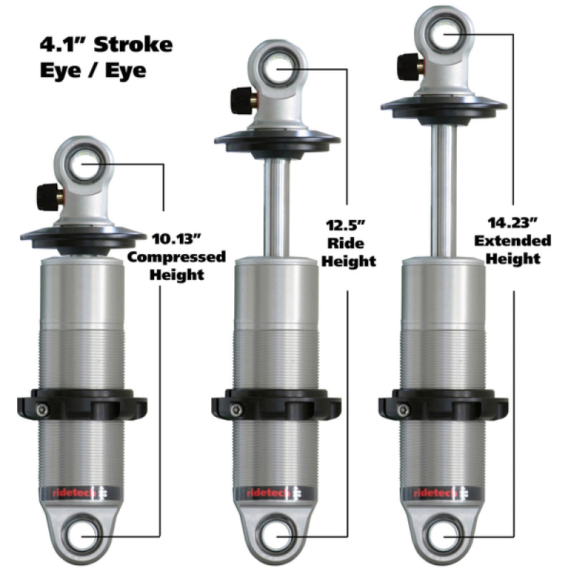 RideTech HQ Series Monotube Single Adjustable Shock - 10.13 in Compressed / 14.23 in Extended - 2.03 in OD - Threaded