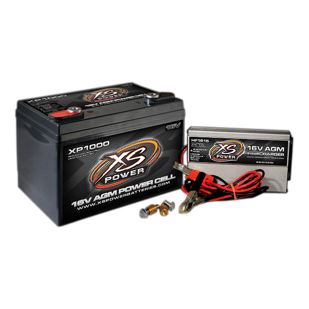 XS Power Battery XP Series Battery and Charger Kit AGM 16V 675 Cranking Amps - Top Post Screw" Terminals
