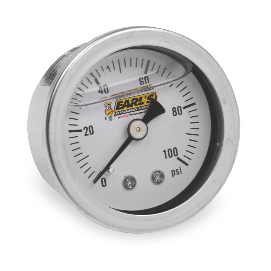 Earl's Liquid Filled Pressure Gauge - 0-100 psi - 1-1/2" Diameter - 1/8" NPT Port - White Face