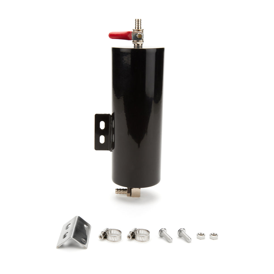 Specialty Products Overflow Tank - 20 oz - 8 in Tall - 5 in Wide - 5/16 in Hose Barb Inlet - 5/16 in Hose Barb Petcock Drain - Stainless - Black