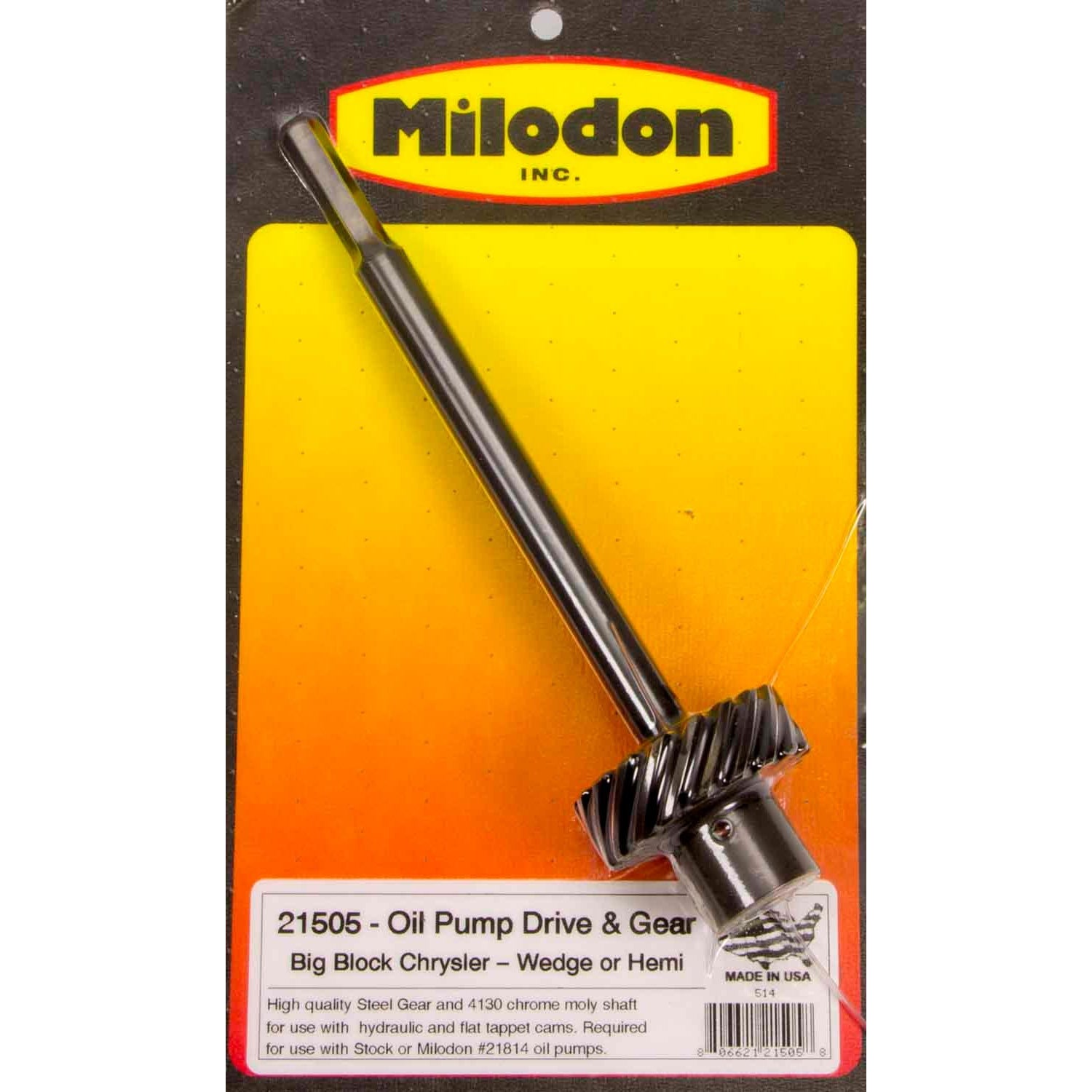 Milodon Oil Pump Drive Shaft - 7.875 in Long - Steel Gear - Chromoly - Mopar B / RB-Series / 426 Hemi