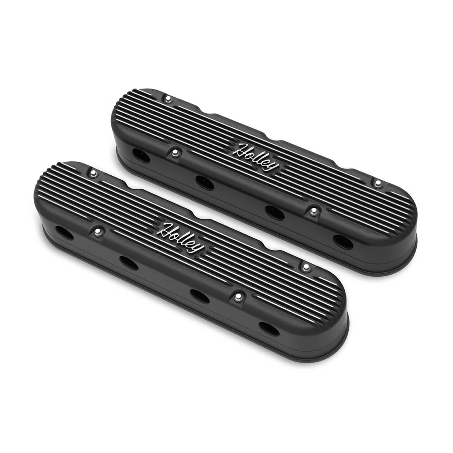 Holley Vintage Series Stock Height Valve Cover - Holley Logo - Hidden Coils - 2 Piece - Satin Black - GM LS-Series (Pair)
