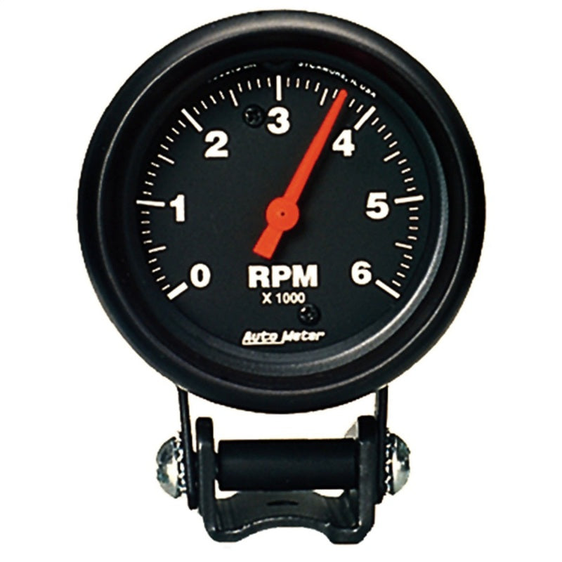 Auto Meter Z-Series 6000 RPM Tachometer - Electric - Analog - 2-5/8 in Diameter - Pedestal Mount - Black Face