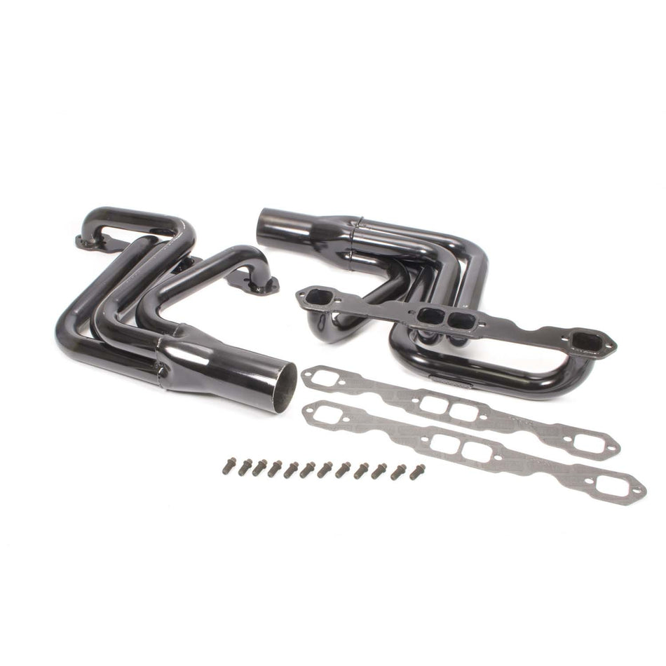 Schoenfeld Chassis Headers - 1.625 in Primary - 3 in Collector - Black Paint - Small Block Chevy 151 - Pair