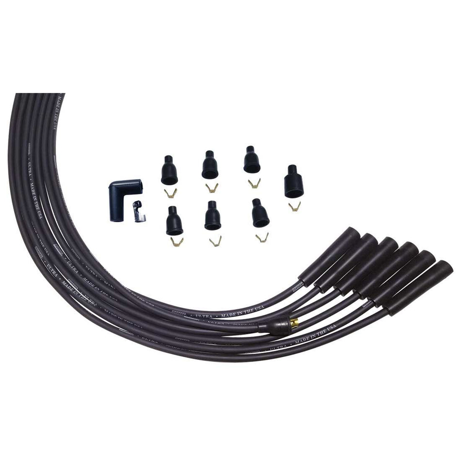 Moroso Ultra Spiral Core Spark Plug Wire Set - 8 mm - Black - Straight Plug Boots - Socket Style - Universal 6-Cylinder