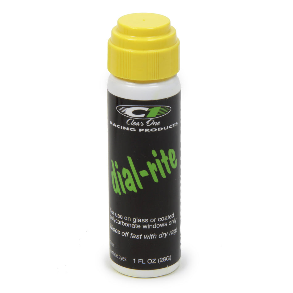 Clear 1 Racing Dial-Rite Dial-In Marker Window Yellow Safe on Glass/Polycarbonate/Rubber - 1 oz Bottle/Applicator