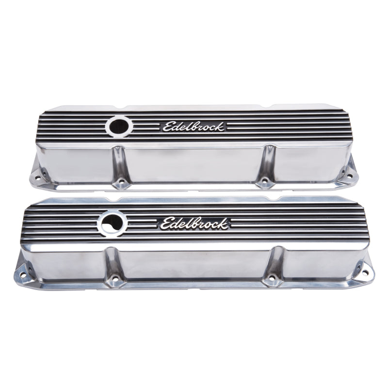 Edelbrock Elite II Valve Covers Tall Baffled Breather Hole - Edelbrock Logo - Polished