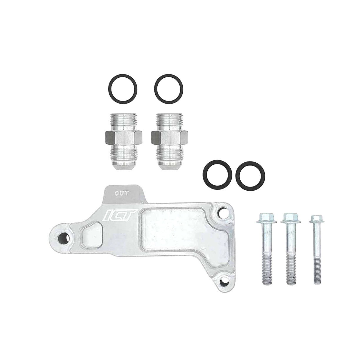 ICT Billet Bypass Oil Filter Adapter - Bolt-On - 10 AN Female Inlet - 10 AN Female Outlet - GM LS-Series