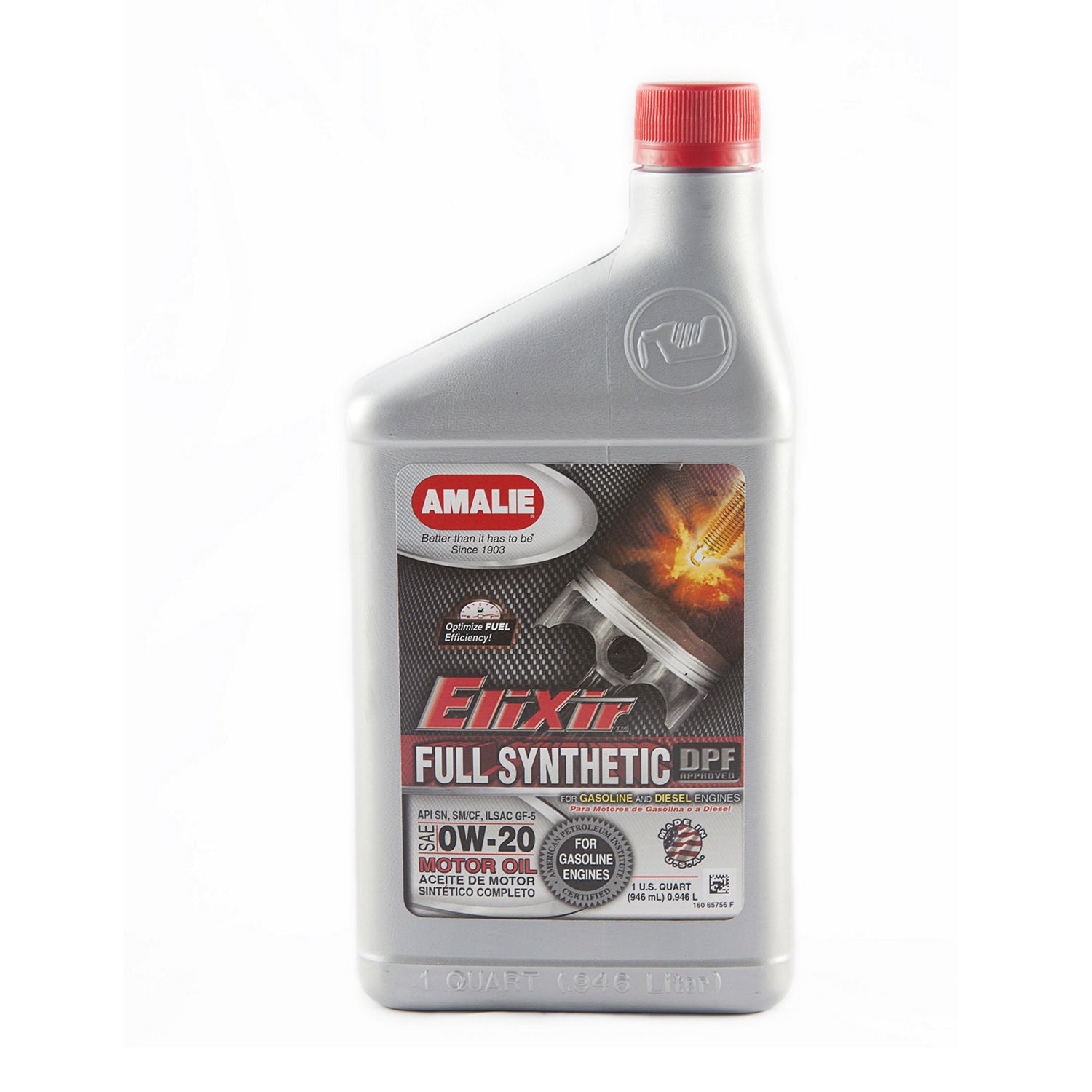 Amalie Elixir Motor Oil - 0W20 - Dexos1 - Synthetic - 1 Qt. (Case of 12)