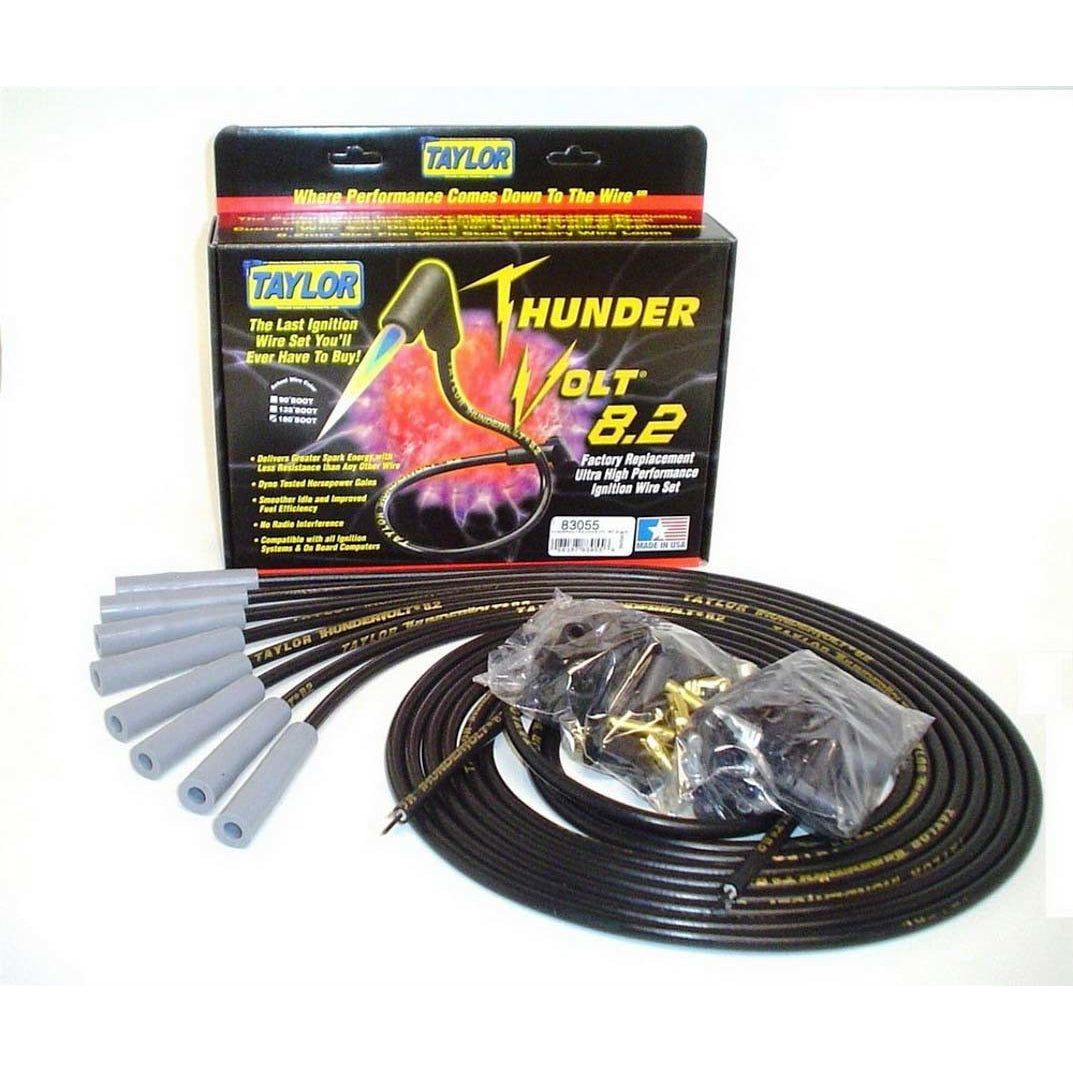 Taylor Universal-Fit Thundervolt 8.2mm Ignition Wire Set - 180° Plug Boots - Black