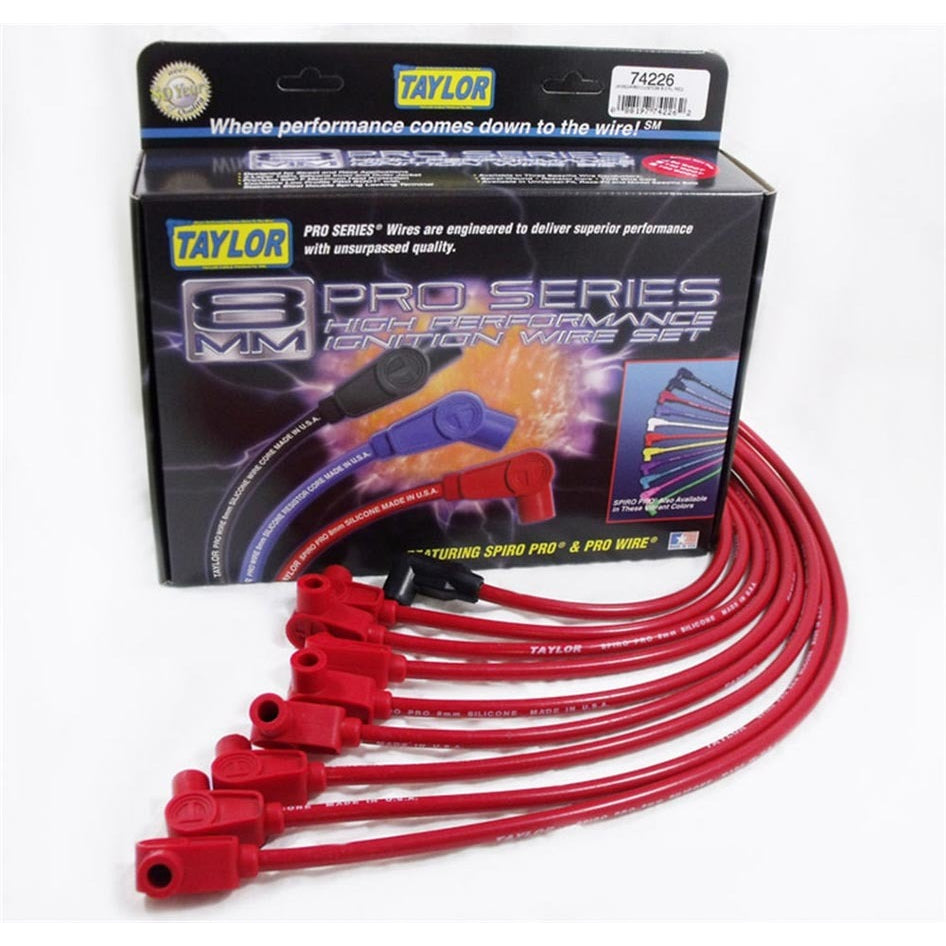 Taylor Spiro-Pro Spiral Core 8 mm Spark Plug Wire Set - Red - Factory Style Plugs / Terminals - GM LT-Series 1992-97