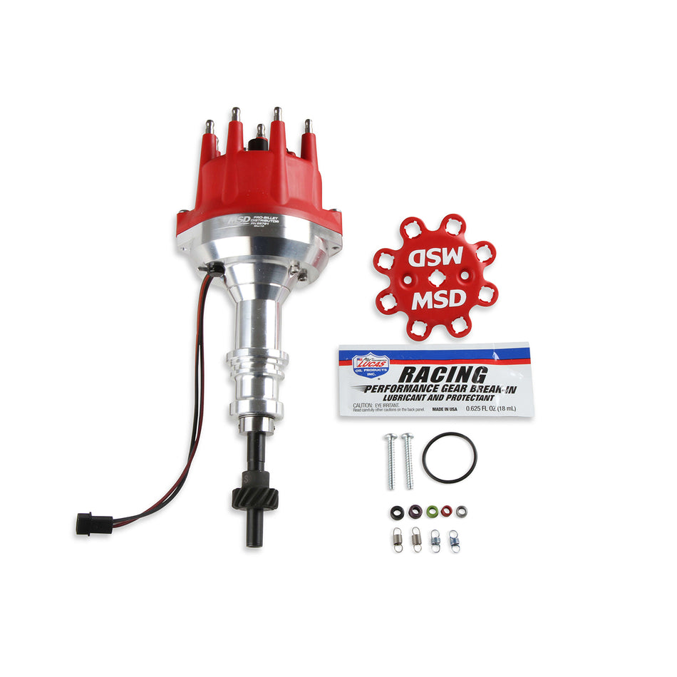 MSD Pro-Billet Distributor - Magnetic Pickup - Mechanical Advance - HEI Style Terminal - Red - Small Block Ford 85791