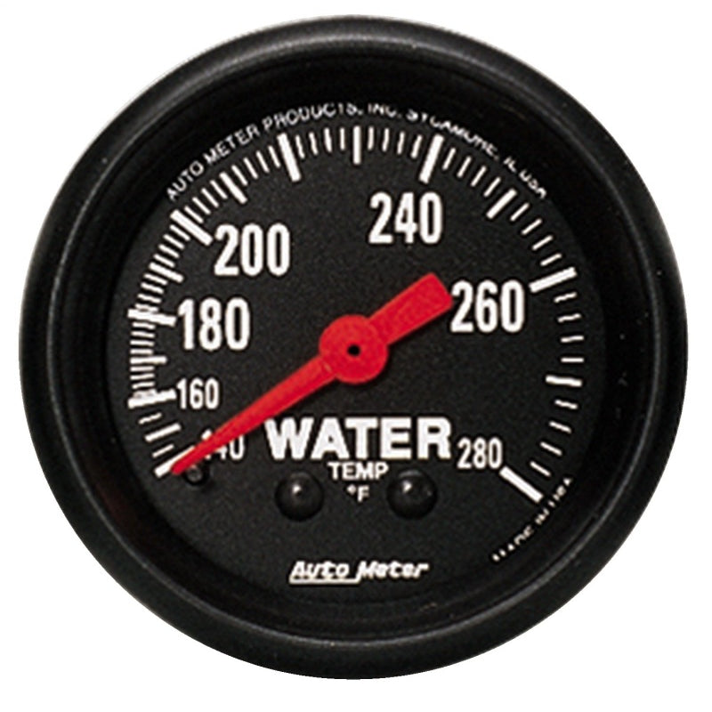 Auto Meter Z-Series 140-280 Degree F Water Temperature Gauge - Mechanical - Analog - Full Sweep - 2-1/16 in Diameter - Black Face