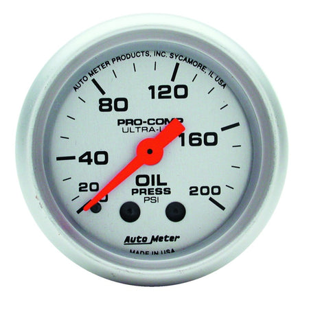 Auto Meter Mini Ultra-Lite Oil Pressure Gauge - 2-1/16" - 0-200 PSI