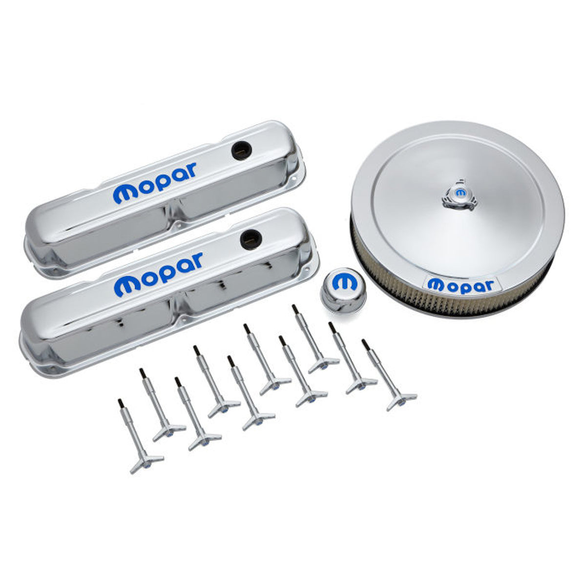 Proform Engine Dress Up Kit - Recessed Blue Mopar Logo - Steel - Chrome - Small Block Mopar