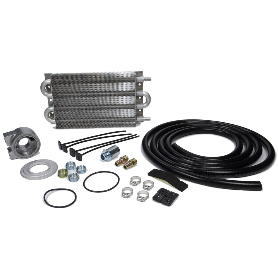 Perma-Cool Engine Oil System Fluid Cooler 12-1/2 x 7-1/2 x 3/4" Tube Type 1/2" Barb Inlet/Outlet - Adapter/Brackets/Hose