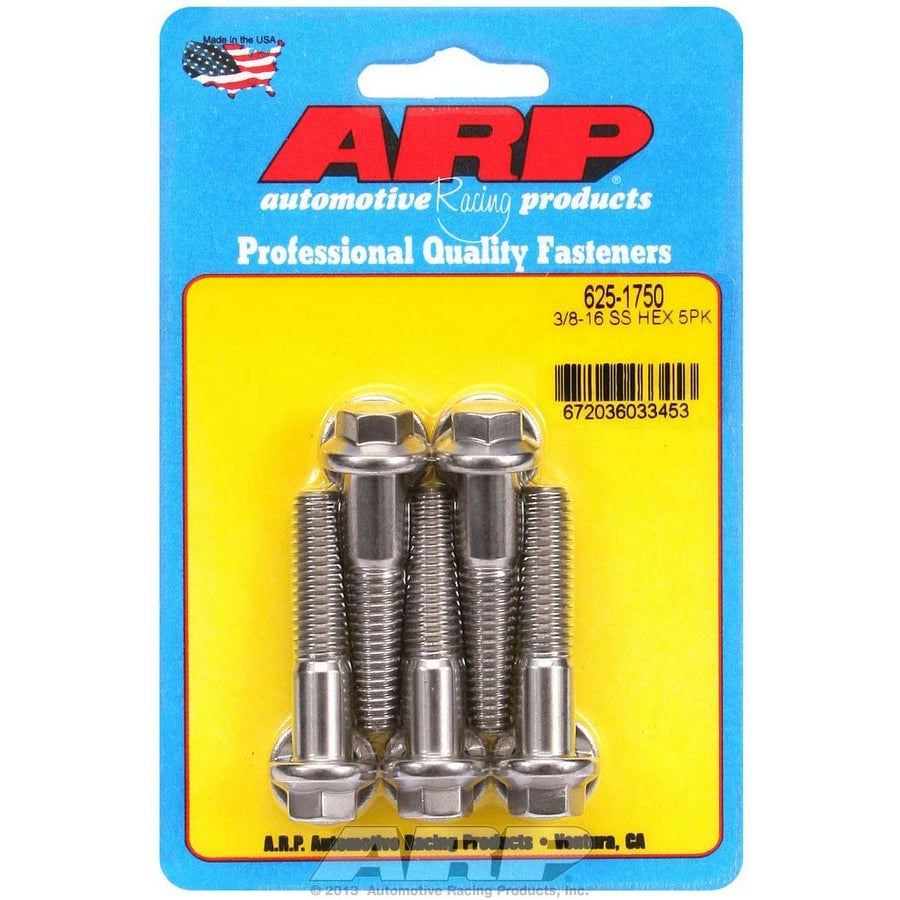 ARP 3/8-16 in Thread Bolt - 1.75 in Long - 7/16 in Hex Head - Polished - Universal - Set of 5