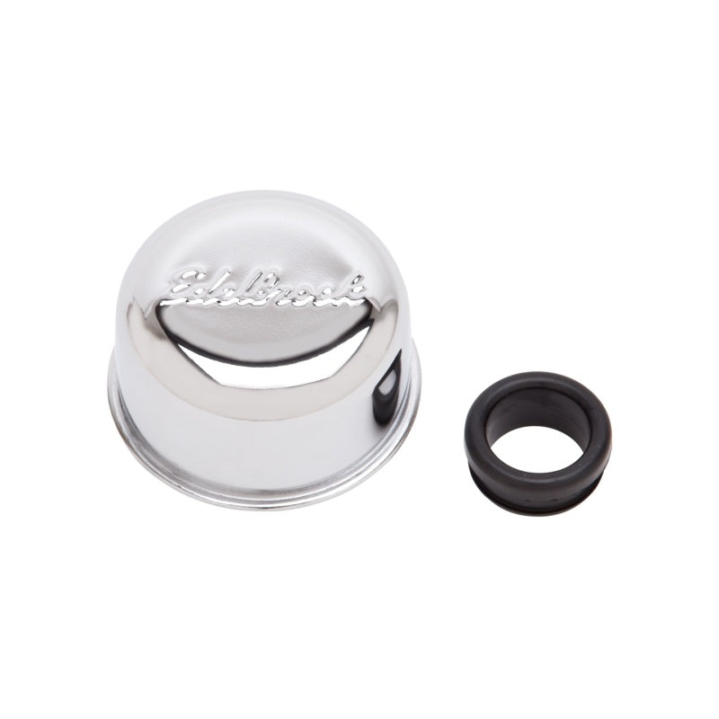 Edelbrock Signature Series Push-In Breather - Round - 1-1/4 in Hole - Edelbrock Logo - Chrome