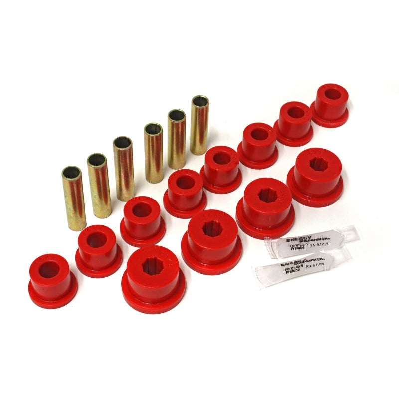Energy Suspension Hyper-Flex Front/Rear Leaf Spring Bushing Kit - Red/Cadmium - Aftermarket Shackle - Suzuki Samurai 1986-95