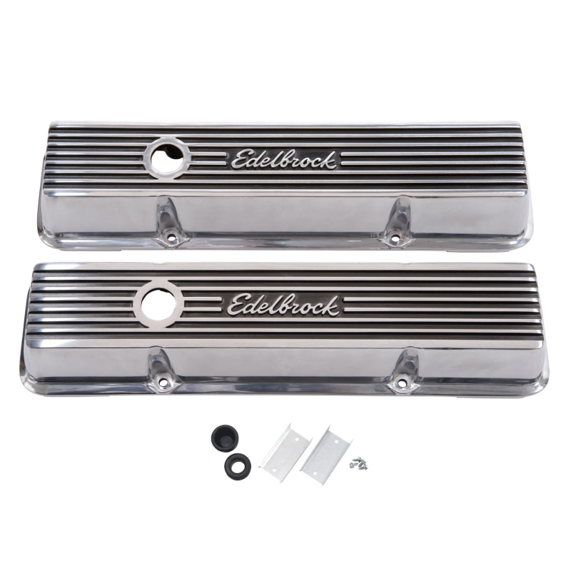 Edelbrock Elite II Valve Covers Short Baffled Breather Hole - Edelbrock Logo