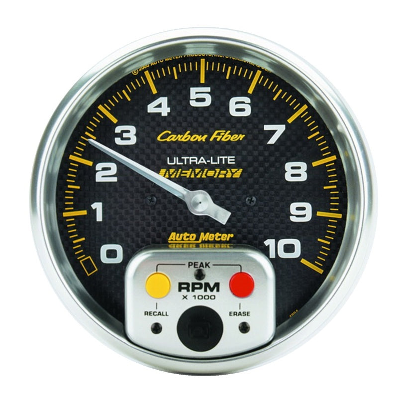 Auto Meter 10,000 RPM Carbon Fiber 5" In-Dash Memory Tachometer w/ Peak RPM Memory