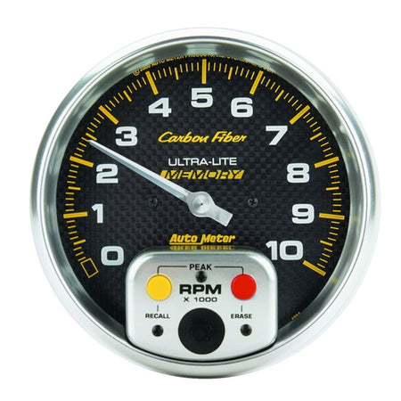 Auto Meter 10,000 RPM Carbon Fiber 5" In-Dash Memory Tachometer w/ Peak RPM Memory