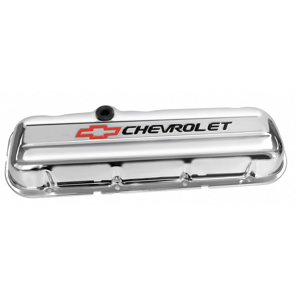 Proform Short Valve Cover - Baffled - Breather Hole - Chevrolet Bowtie Logo - Chrome - Big Block Chevy 141-812 - Pair