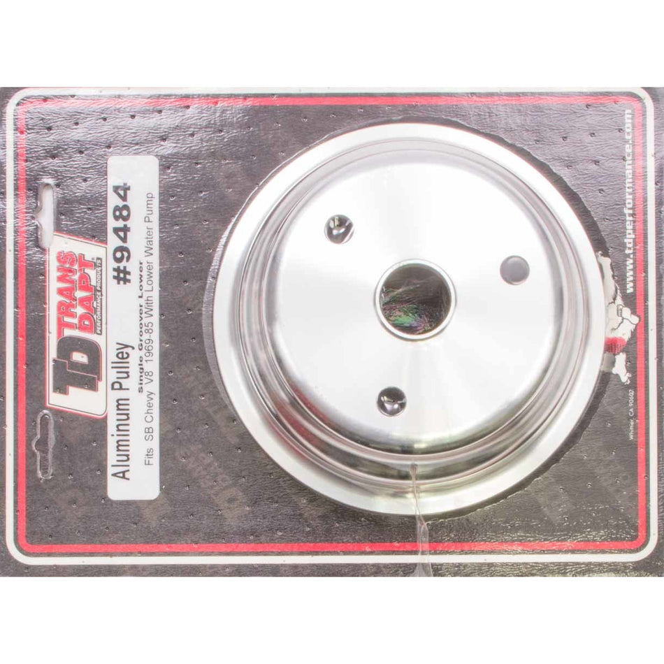 Trans-Dapt V-Belt 1 Groove Crankshaft Pulley - 6.563 in Diameter - Machined Aluminum - Long Water Pump - Small Block Chevy