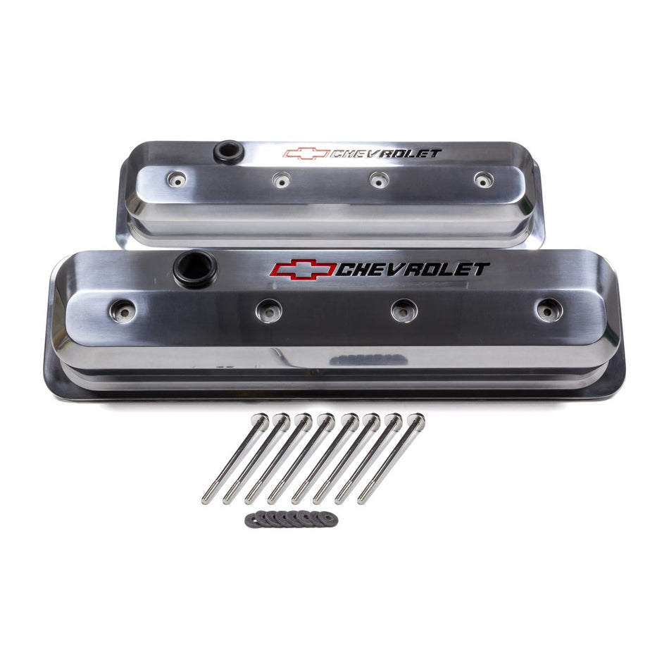 Proform Performance Parts Slant-Edge Valve Covers Tall Baffled Breather Hole - Raised Colored Chevrolet Logo