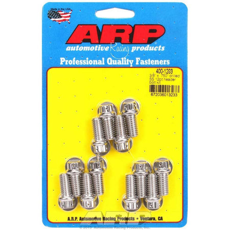 ARP Stainless Steel Header Bolt Kit - Drilled - SB Chevy - 3/8" Diameter, .750" Under Head Length - 12 Pt. Head - (12 Pack)