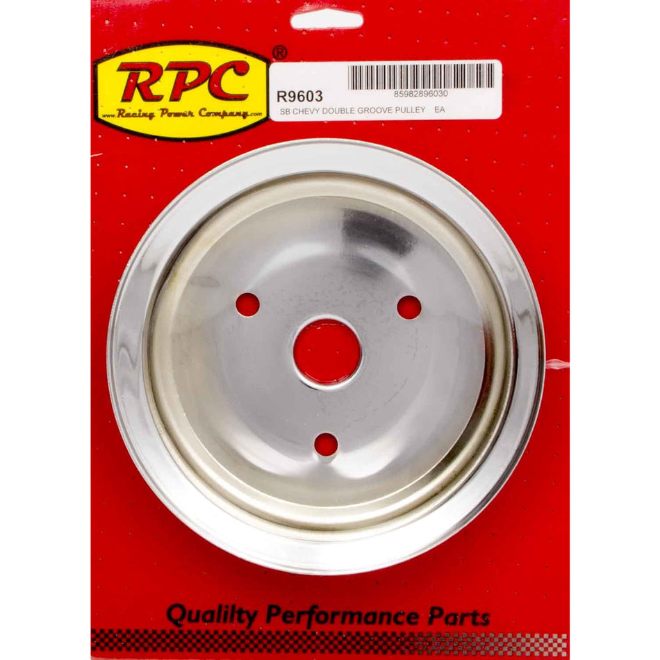 Racing Power Co-Packaged SBC 2GROOVE CRANK PULLEY SHORT PUMP CHROME