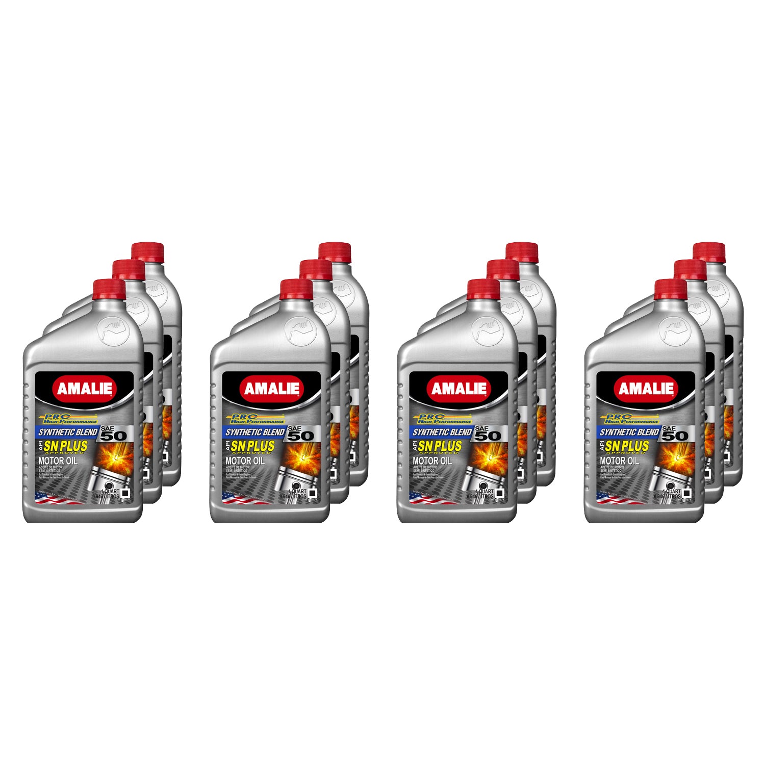 Amalie Pro High Performance Motor Oil - 50W - Semi-Synthetic - 1 qt Bottle - (Set of 12)