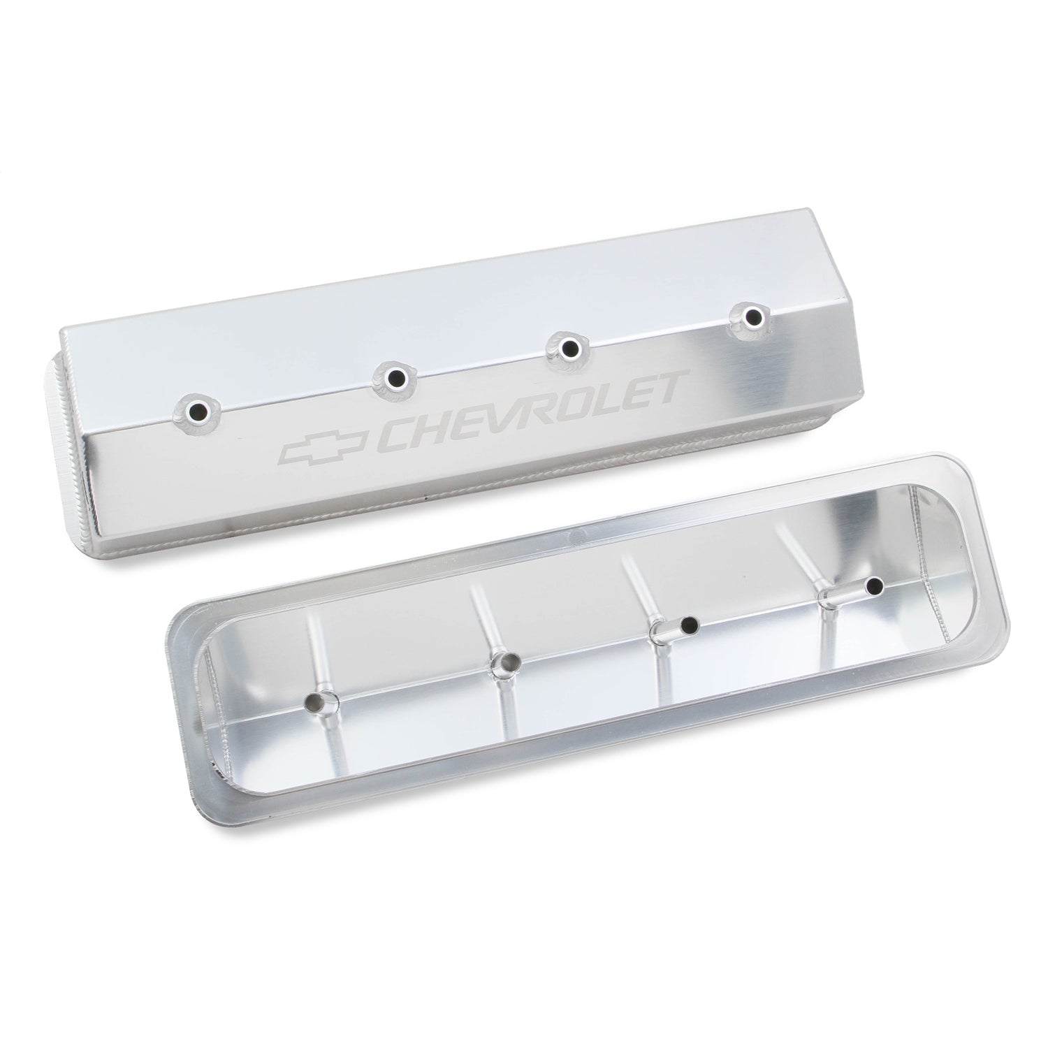 Holley GM Track Series Tall Valve Cover - Chevy Bowtie - Fabricated - Silver - Small Block Chevy - Pair