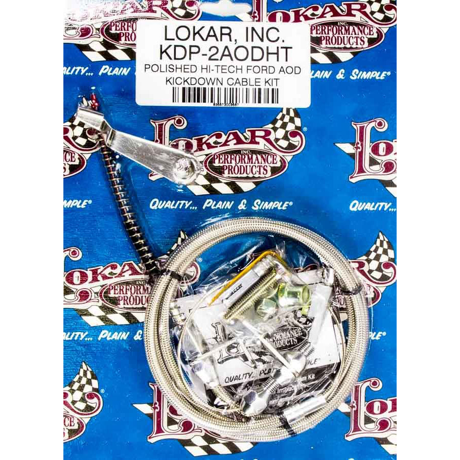Lokar Hi-Tech Kickdown Cable - Adjustable Length - Braided Stainless Housing - Aluminum Fittings - Polished - AOD