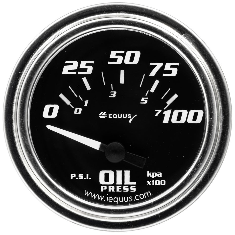 Equus 7000 Classic Series Oil Pressure Gauge - 0-100 psi - Electric - Analog - 2" Diameter - Black Face