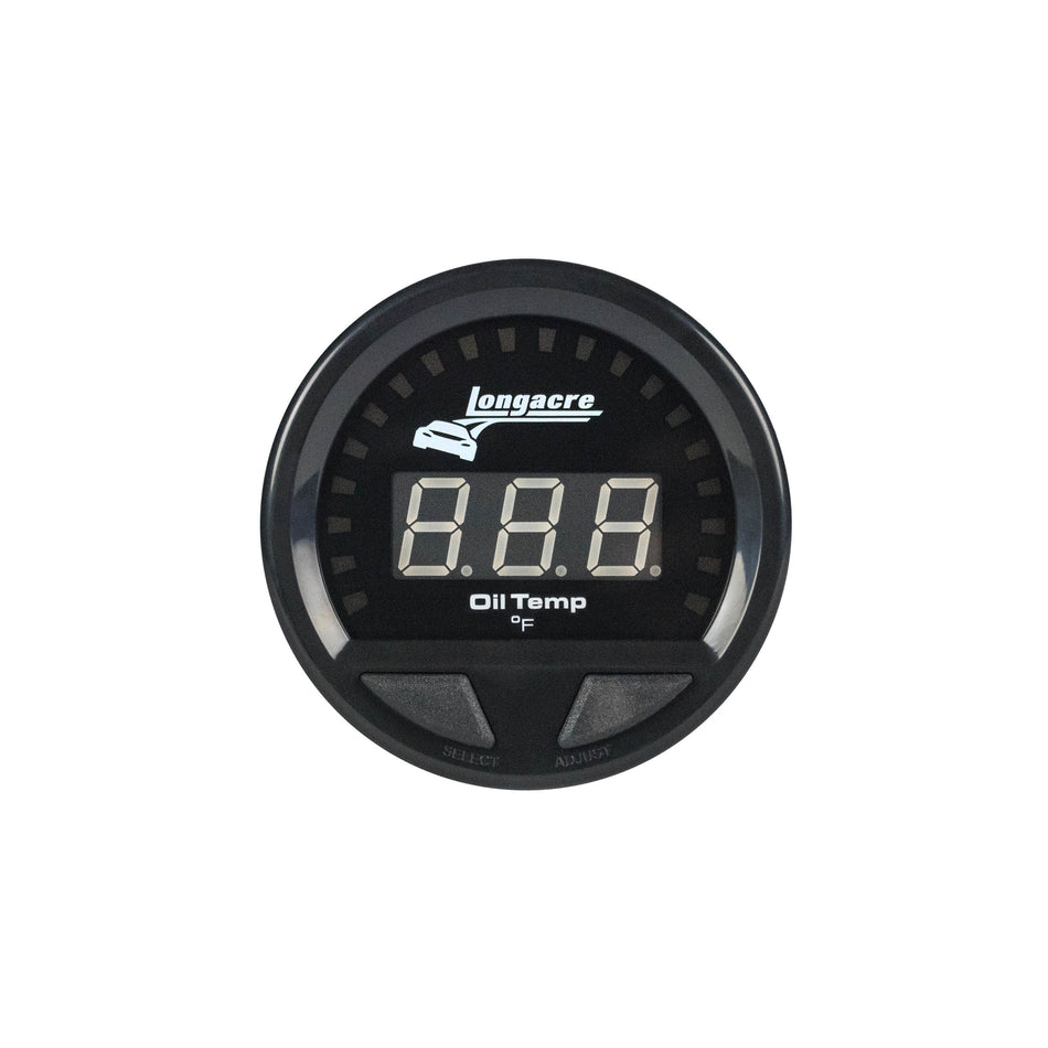 Longacre Waterproof LED Oil Temperature Gauge - 100-340° F - Electric - LED - Warning Light - 2-5/8" Diameter - Black Face
