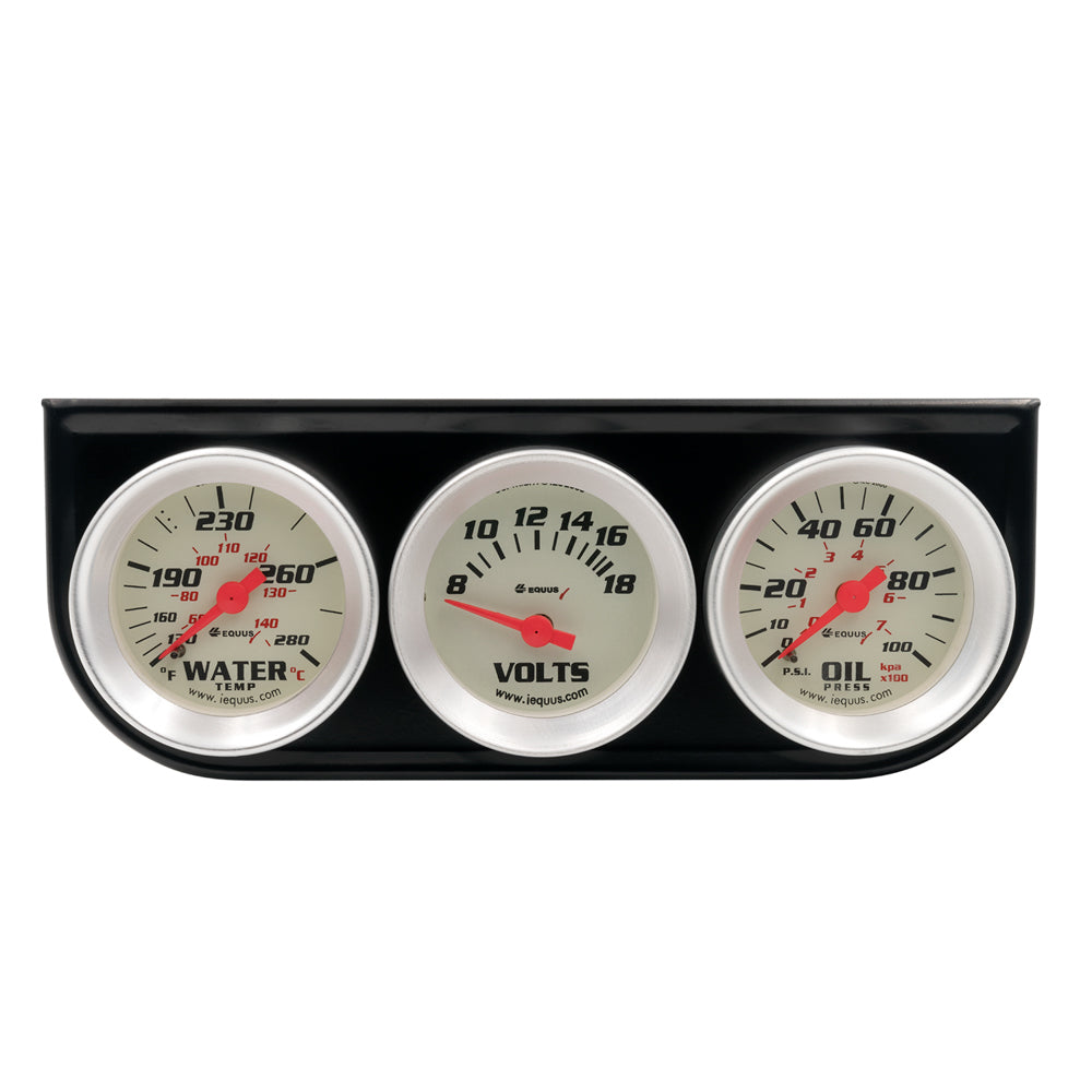 Equus 8000 Series Gauge Kit - Analog - Oil Pressure/Voltmeter/Water Temperature - 1-1/2" Diameter - White Face