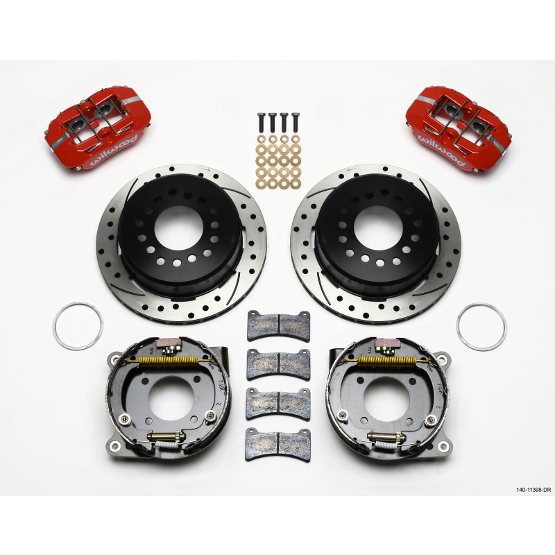Wilwood Dynapro Low-Profile Rear Brake System - 4 Piston Caliper - 11.00 in Drilled/Slotted Rotor - Red - GM 12-Bolt